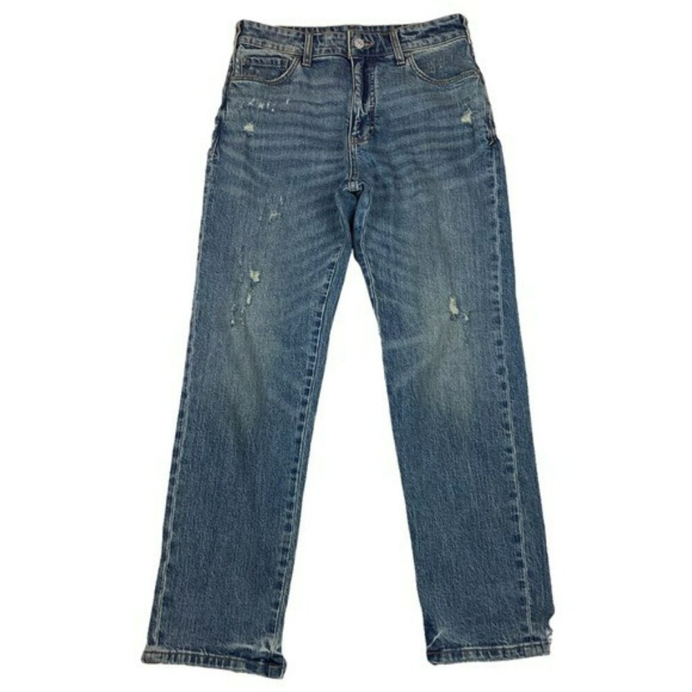 Pilcro Button-Fly Straight-Leg Distressed Jeans Size 25 Womens Blue